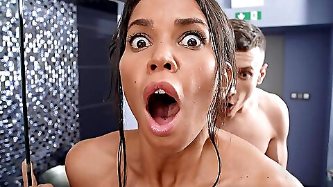 Thin Ebony Loves Pair Of Big White Dicks...